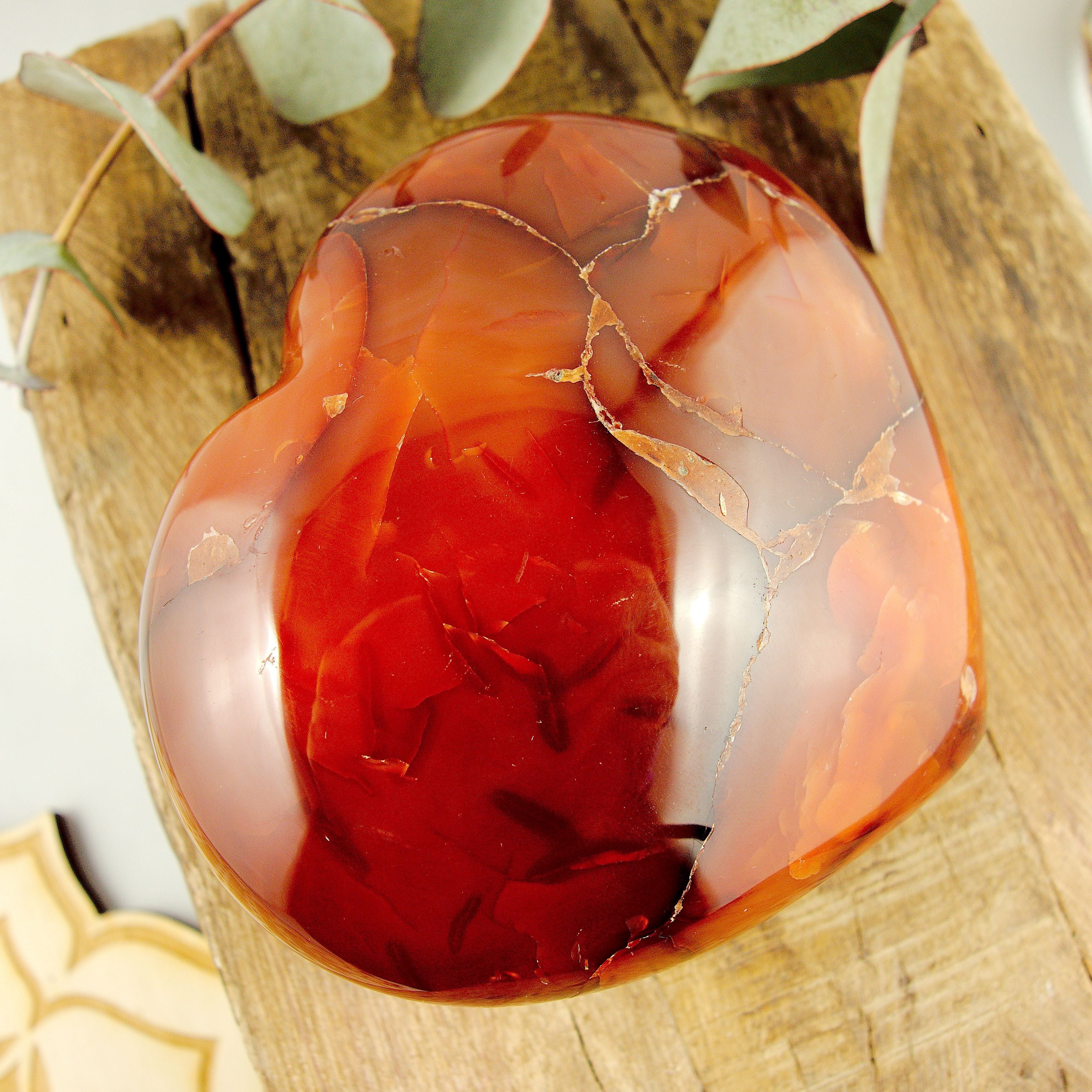 Large Puffy Fire Red Carnelian Love Heart Carving From Madagascar - Earth Family Crystals