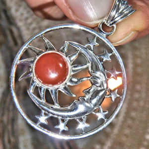 Radiant Carnelian Crescent Moon Pendant Sterling Silver (Includes Silver Chain)