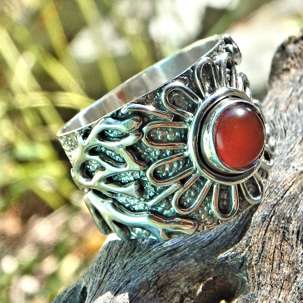Flower Power Fire Orange Carnelian Ring in Sterling Silver (Size 7) - Earth Family Crystals