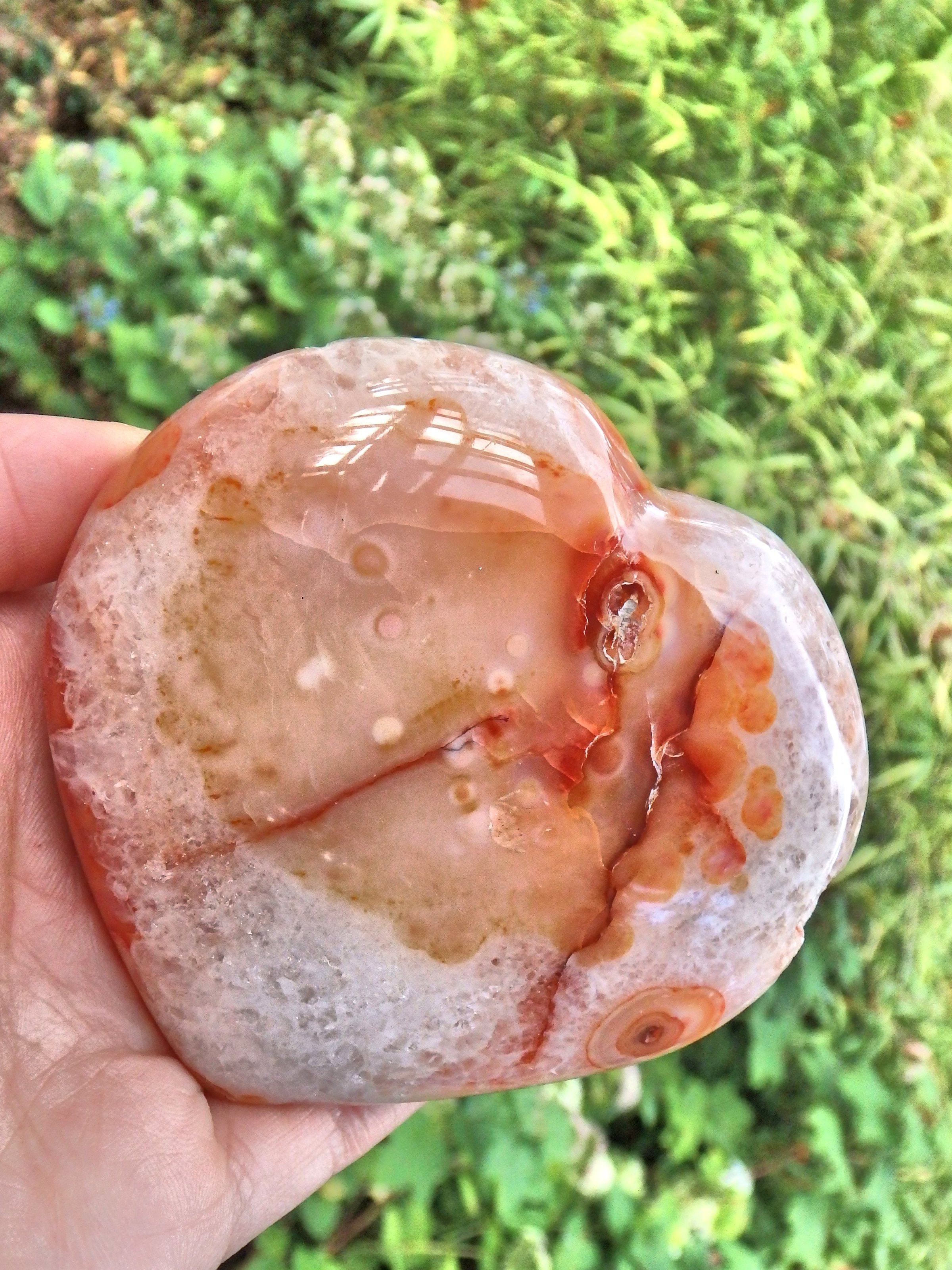 Druzy Cave & Orange Orbs Carnelian Love Heart Carving - Earth Family Crystals