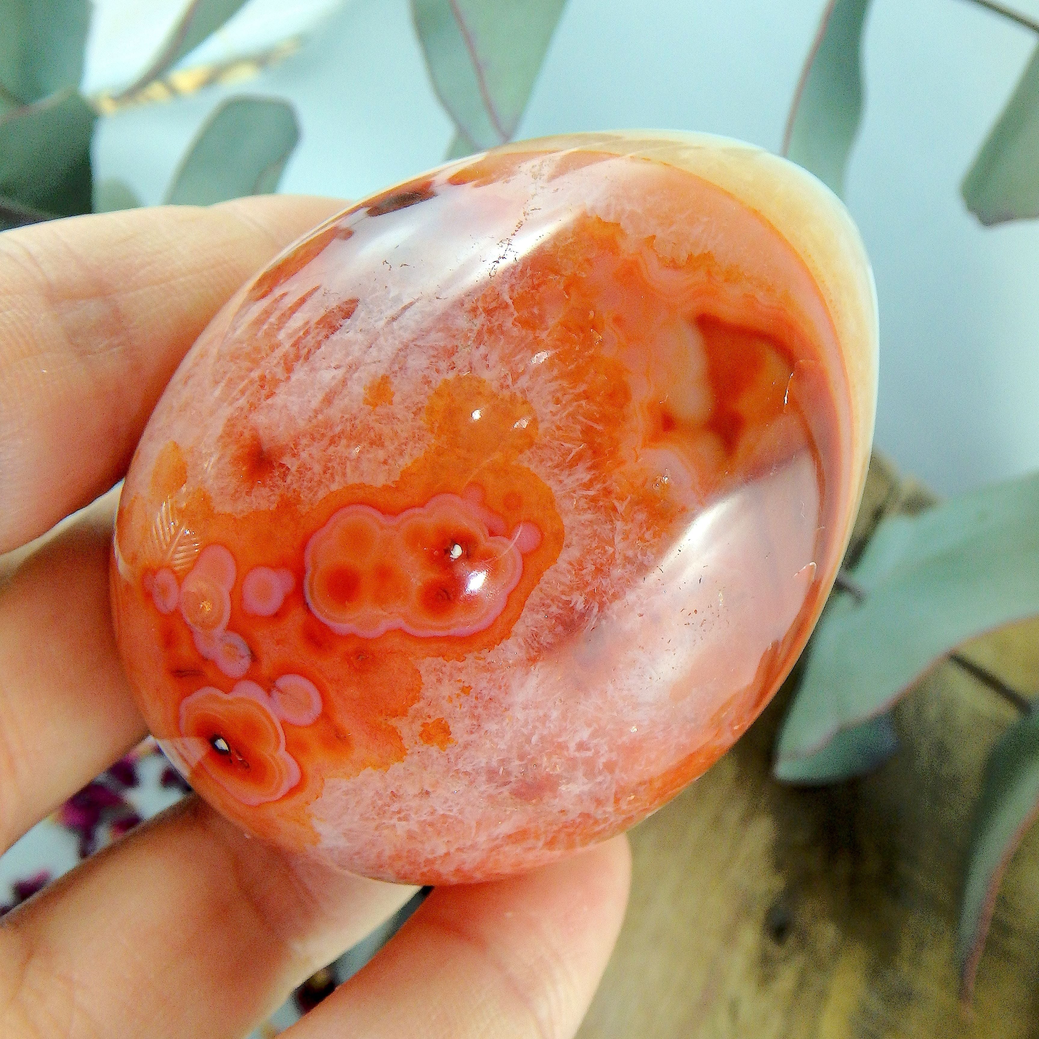 Fabulous Orange & White Patterns & Contrast Carnelian Egg Carving - Earth Family Crystals