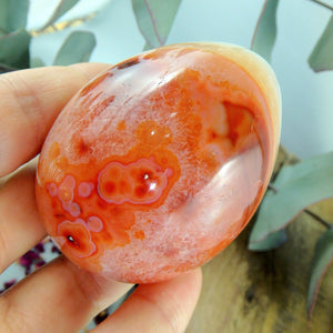 Fabulous Orange & White Patterns & Contrast Carnelian Egg Carving - Earth Family Crystals