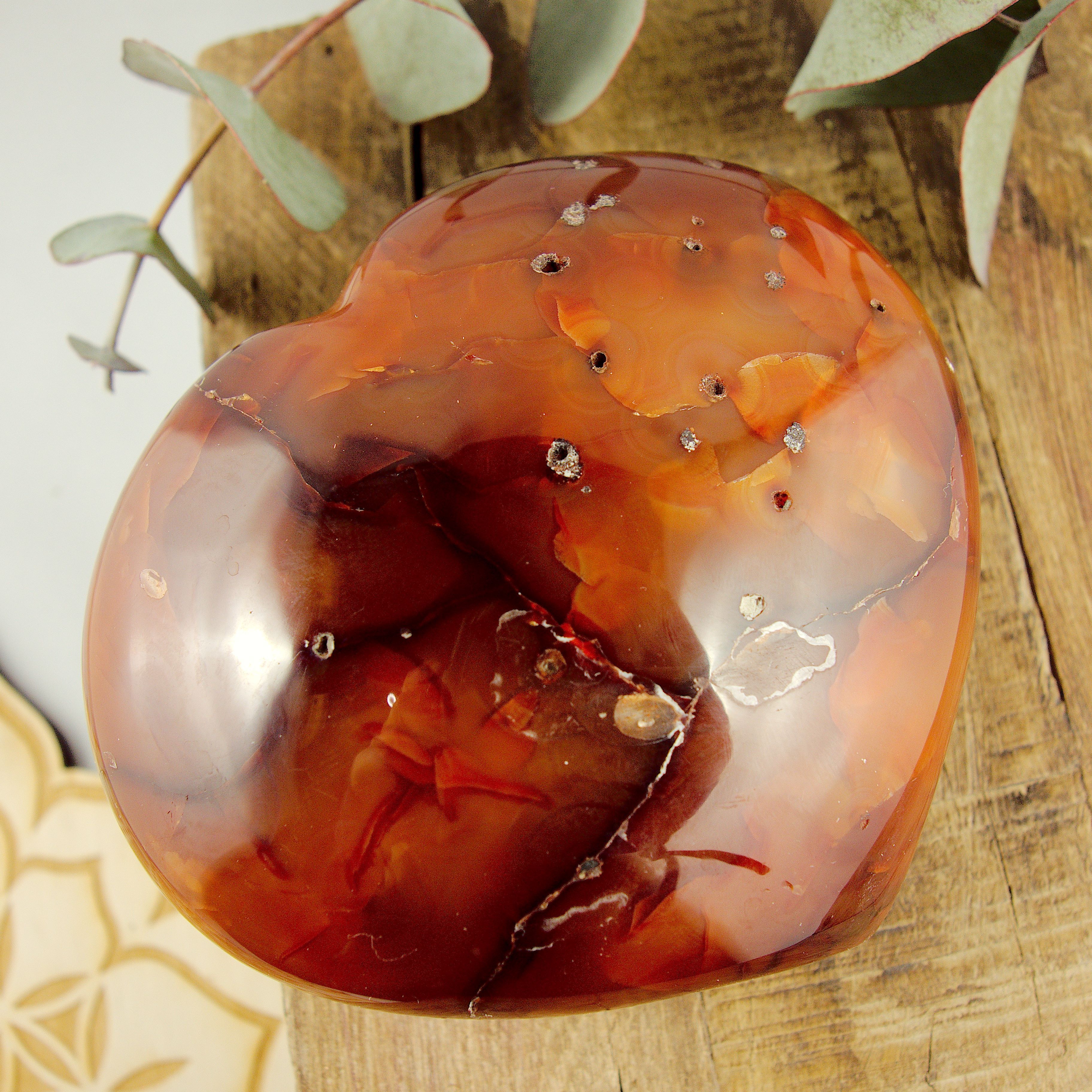 Large Puffy Fire Red Carnelian Love Heart Carving From Madagascar - Earth Family Crystals