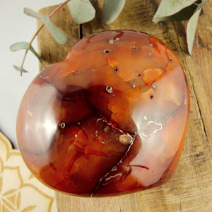 Large Puffy Fire Red Carnelian Love Heart Carving From Madagascar - Earth Family Crystals