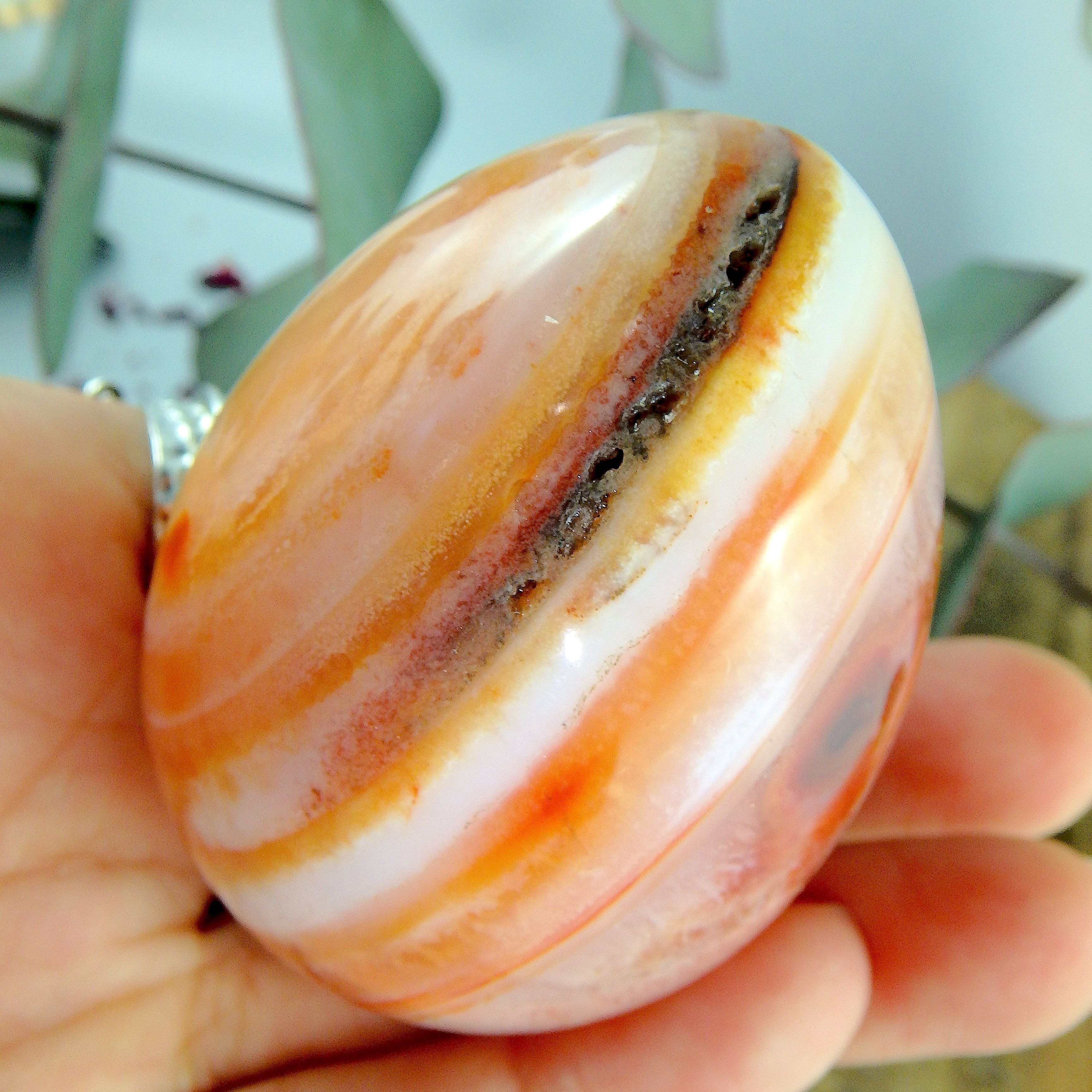 Fabulous Orange & White Patterns & Contrast Carnelian Egg Carving - Earth Family Crystals