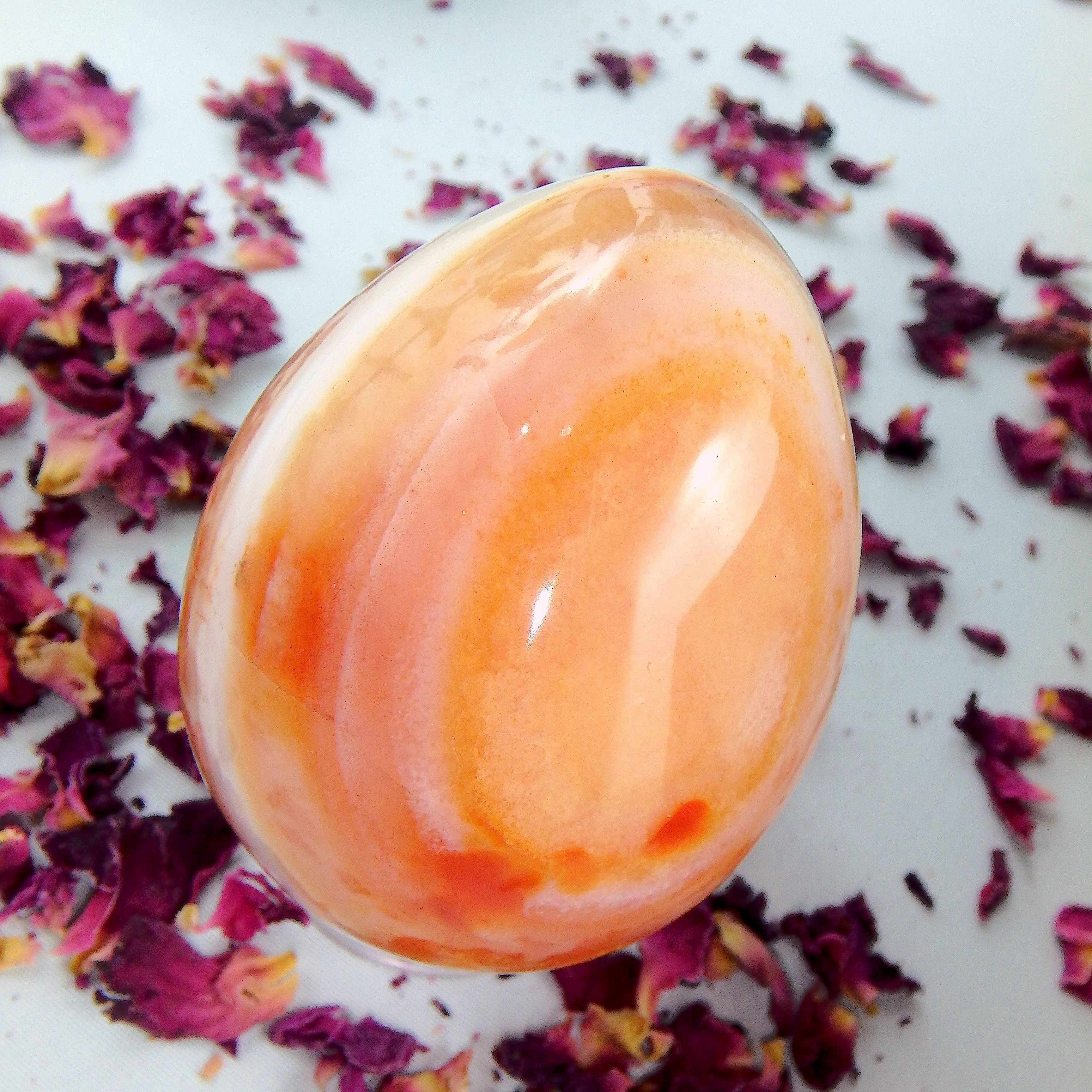Fabulous Orange & White Patterns & Contrast Carnelian Egg Carving - Earth Family Crystals