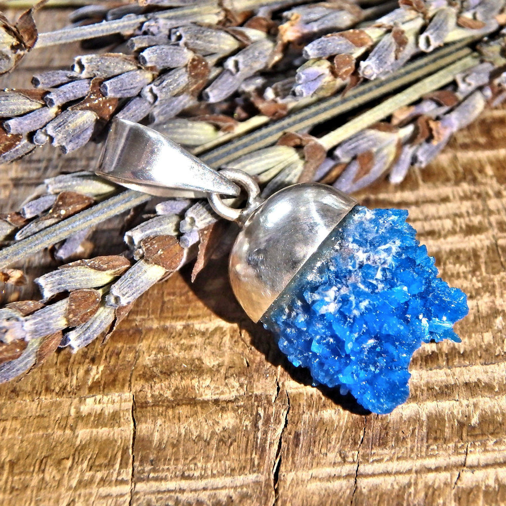 Cute Floating Raw Cavansite Puff Ball Sterling Silver Pendant (Includes Silver Chain) - Earth Family Crystals