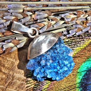 Gorgeous Natural Blue Cavansite Floating Sterling Silver Pendant (Includes Silver Chain) - Earth Family Crystals