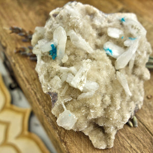 Electric Blue Cavansite Flowers Nestled on Shimmering Heulandite Matrix From India - Earth Family Crystals