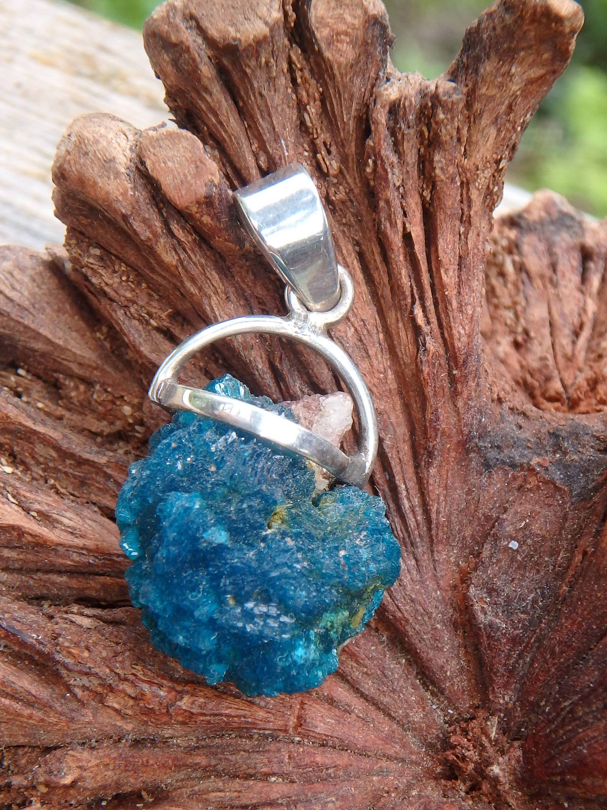 Raw Floating Cavansite Orb Pendant in Sterling Silver (Includes Silver Chain) - Earth Family Crystals