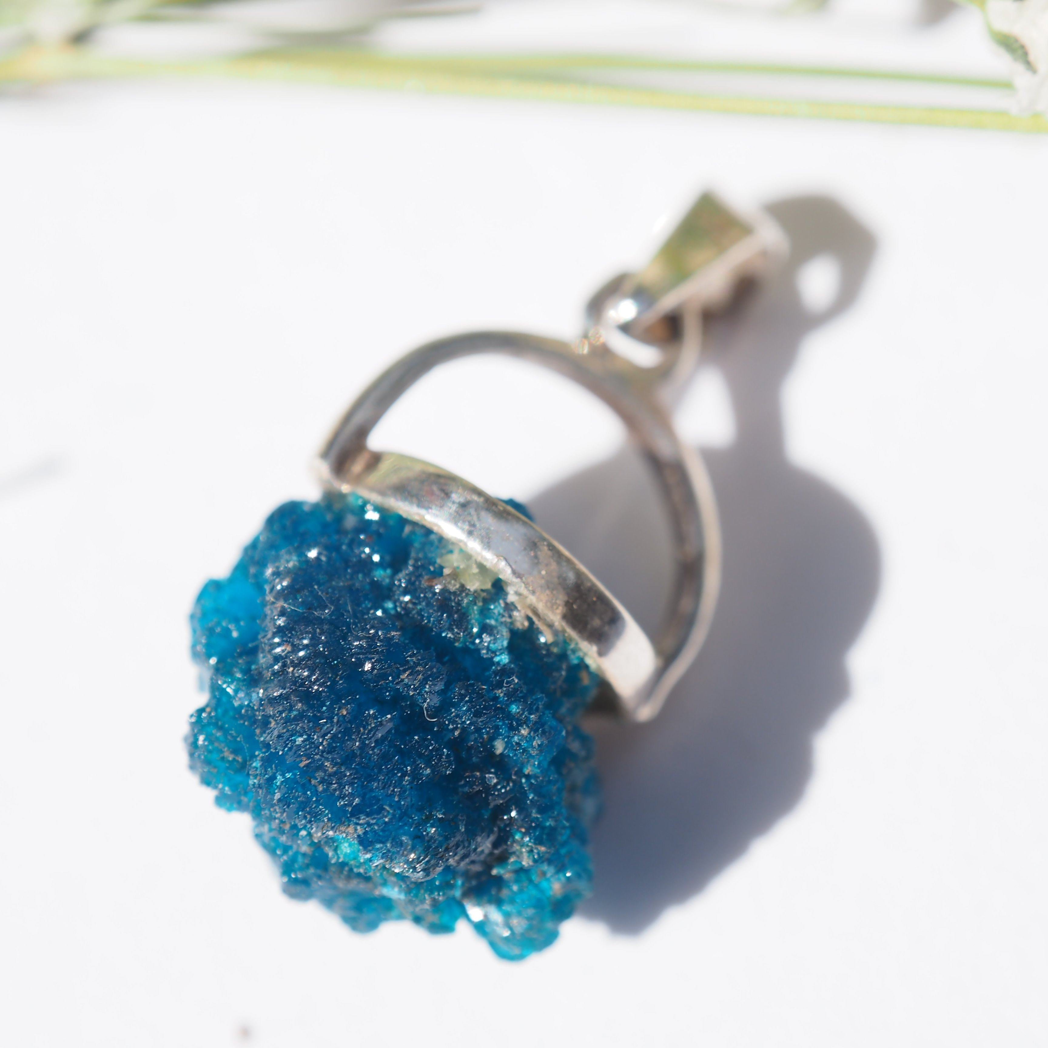 Electric Blue Natural Floating Cavansite  on Matrix in Sterling Silver (Includes Silver Chain) #3 - Earth Family Crystals