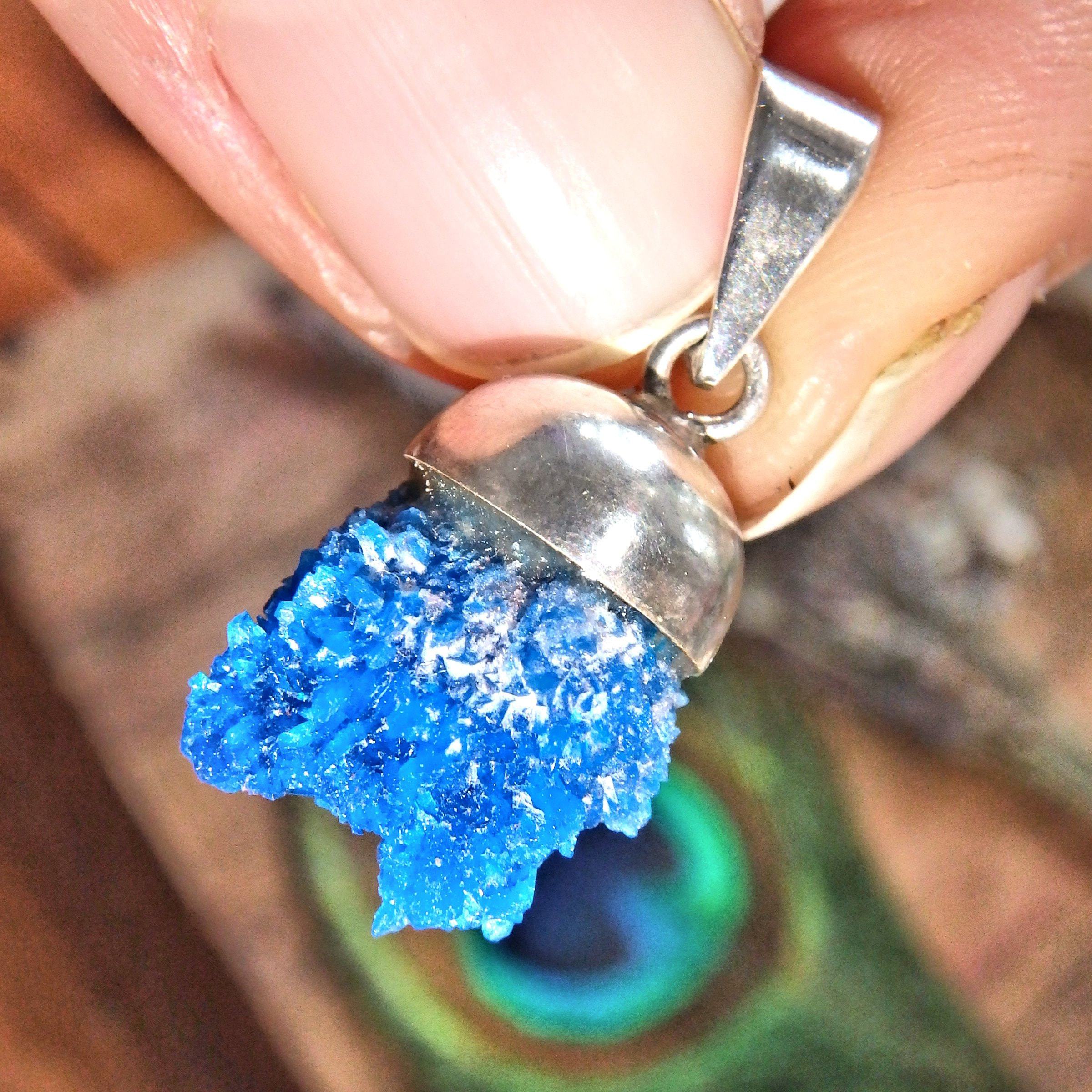 Cute Floating Raw Cavansite Puff Ball Sterling Silver Pendant (Includes Silver Chain) - Earth Family Crystals