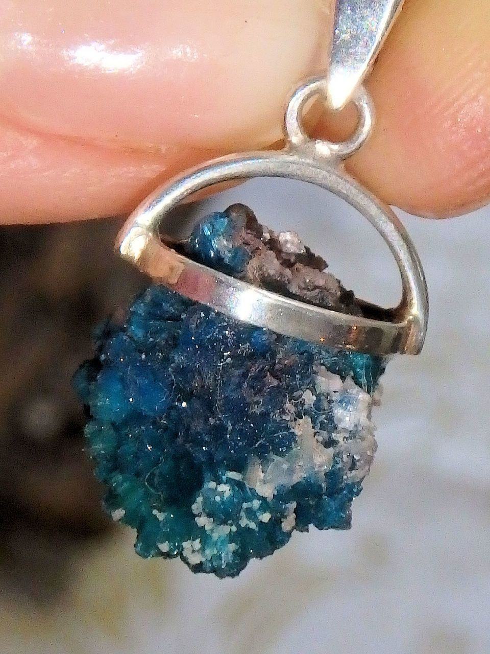 Cavansite Raw Floating Cluster Pendant in Sterling Silver (Includes Silver Chain) - Earth Family Crystals