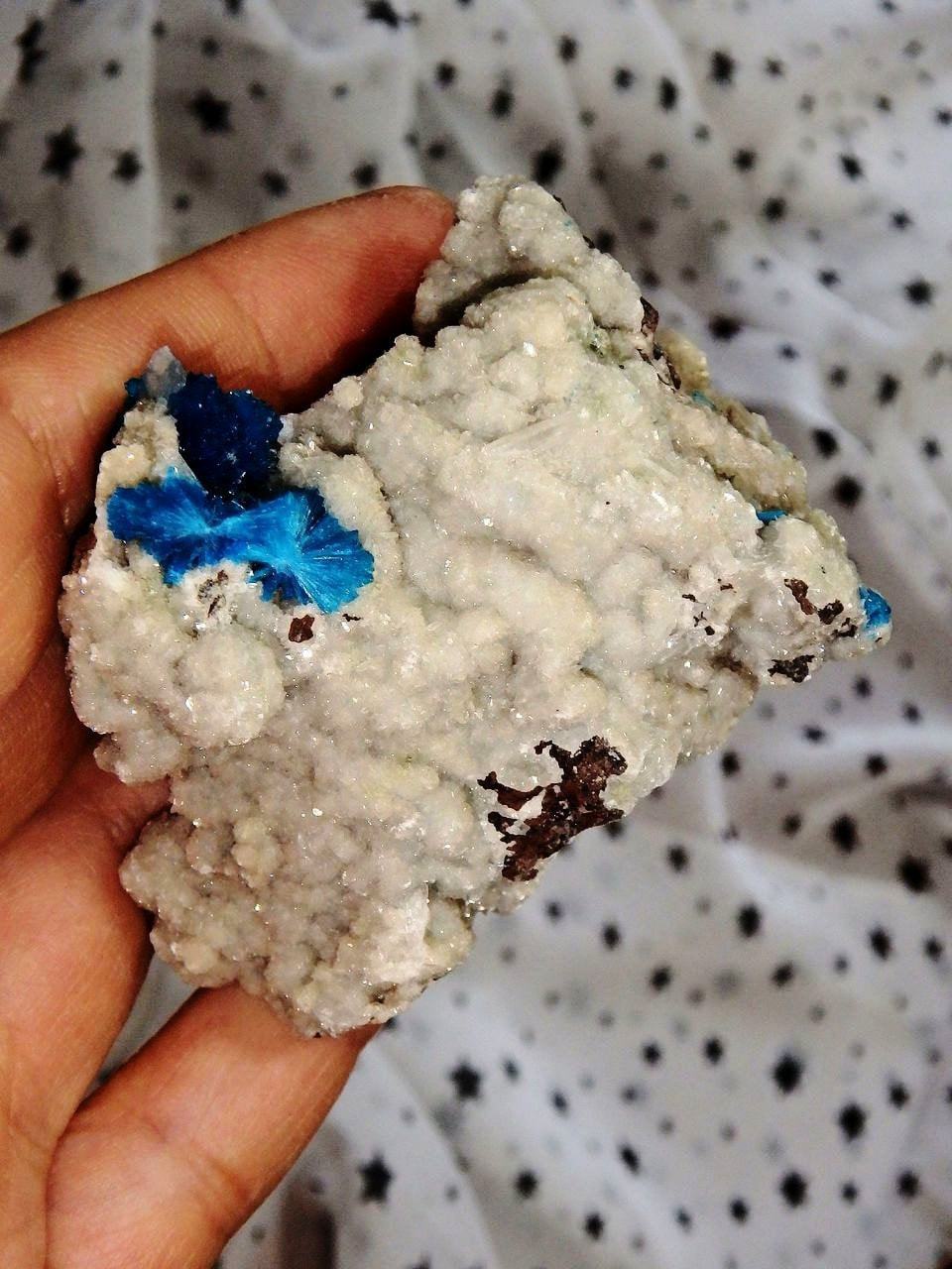 Amazing Electric Blue Cavansite Clusters on Sparkly Druzy Matrix From India - Earth Family Crystals