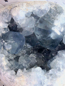 Extremely Incredible Blue Points XL Celestite Geode From Madagascar - Earth Family Crystals