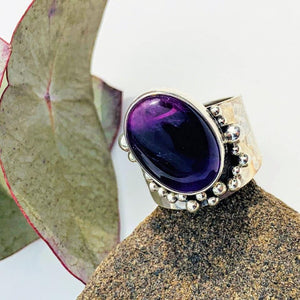 Mesmerizing Deep Purple Amethyst Sterling Silver Ring (Size 6) - Earth Family Crystals
