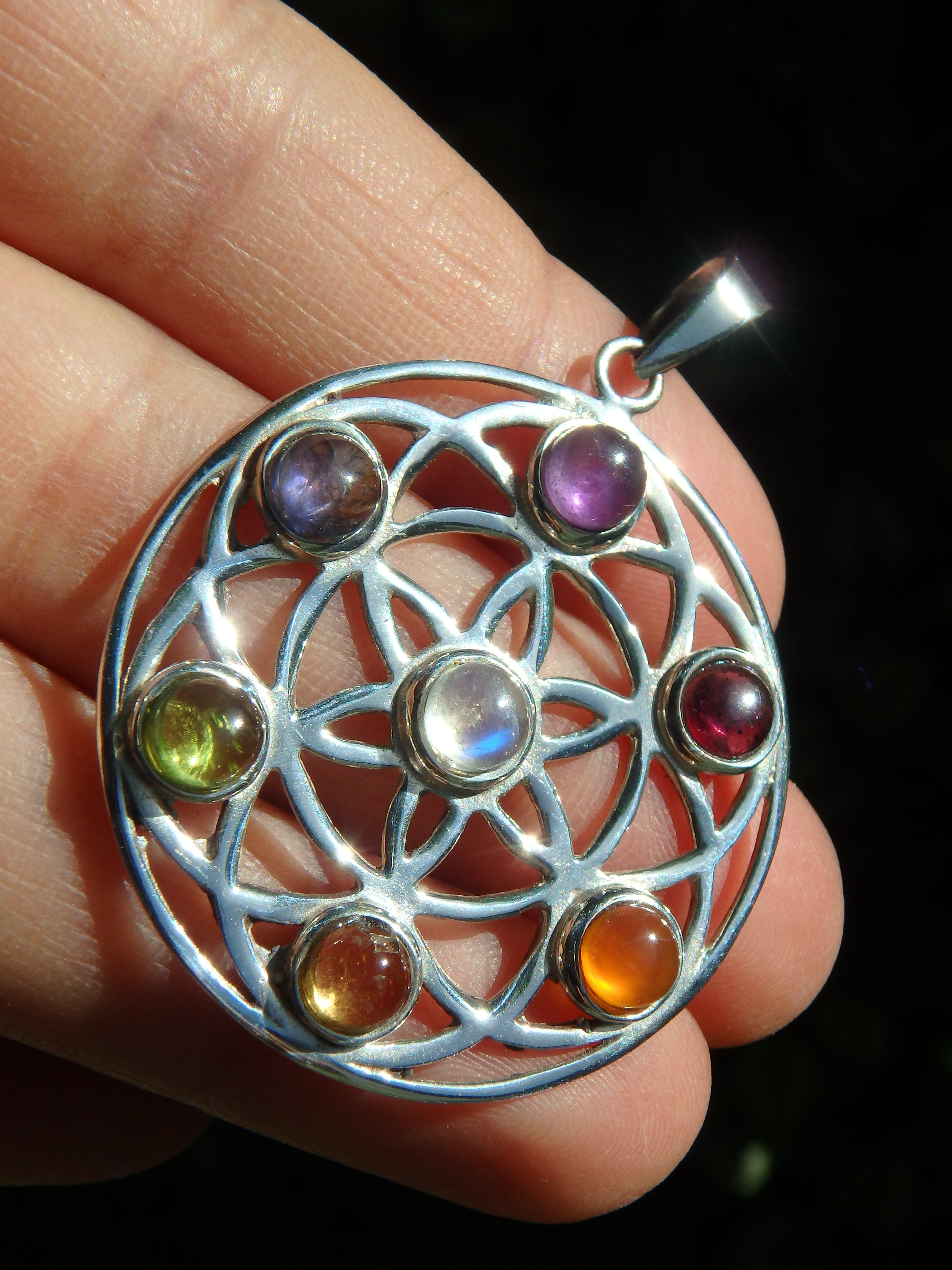 RESERVED FOR ALESHA~Balancing Flower of Life Chakra Pendant in Sterling Silver (Includes Silver Chain) - Earth Family Crystals