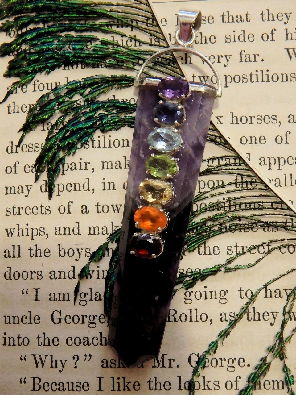Fabulous Amethyst & 7 Faceted Stone Chakra Pendant in Sterling Silver (Includes Silver Chain) - Earth Family Crystals