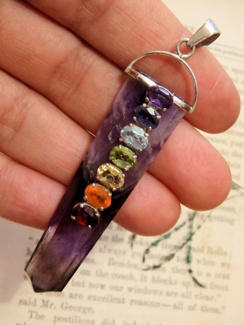 Fabulous Amethyst & 7 Faceted Stone Chakra Pendant in Sterling Silver (Includes Silver Chain) - Earth Family Crystals