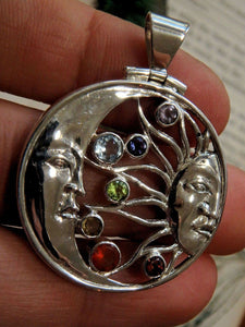 Amazing Moon & Sun 7 Faceted Stone Chakra Pendant in Sterling Silver (Includes Silver Chain) - Earth Family Crystals