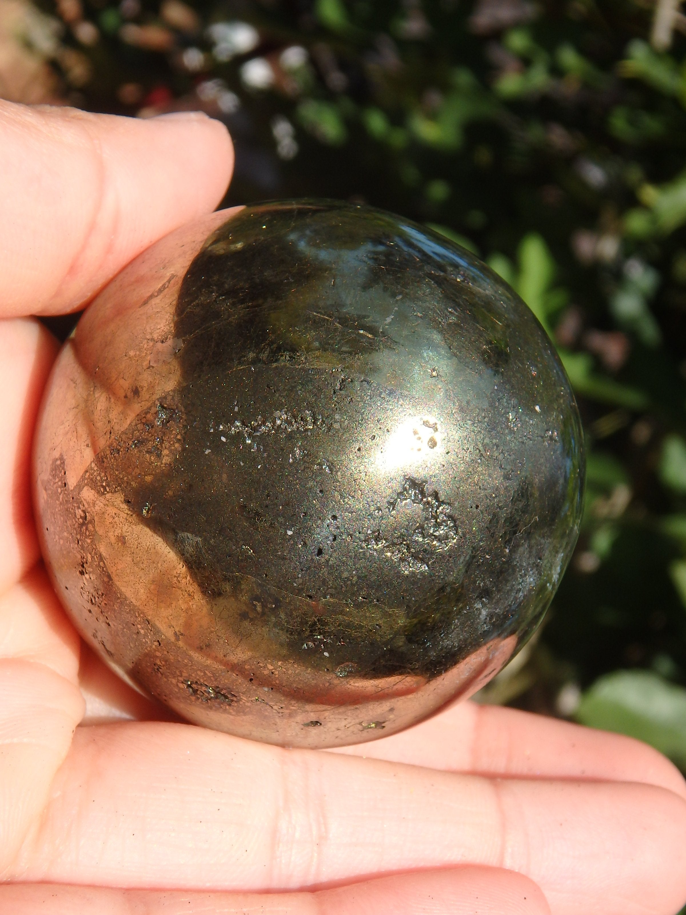 Extreme Golden Shine Chalcopyrite Sphere Carving - Earth Family Crystals