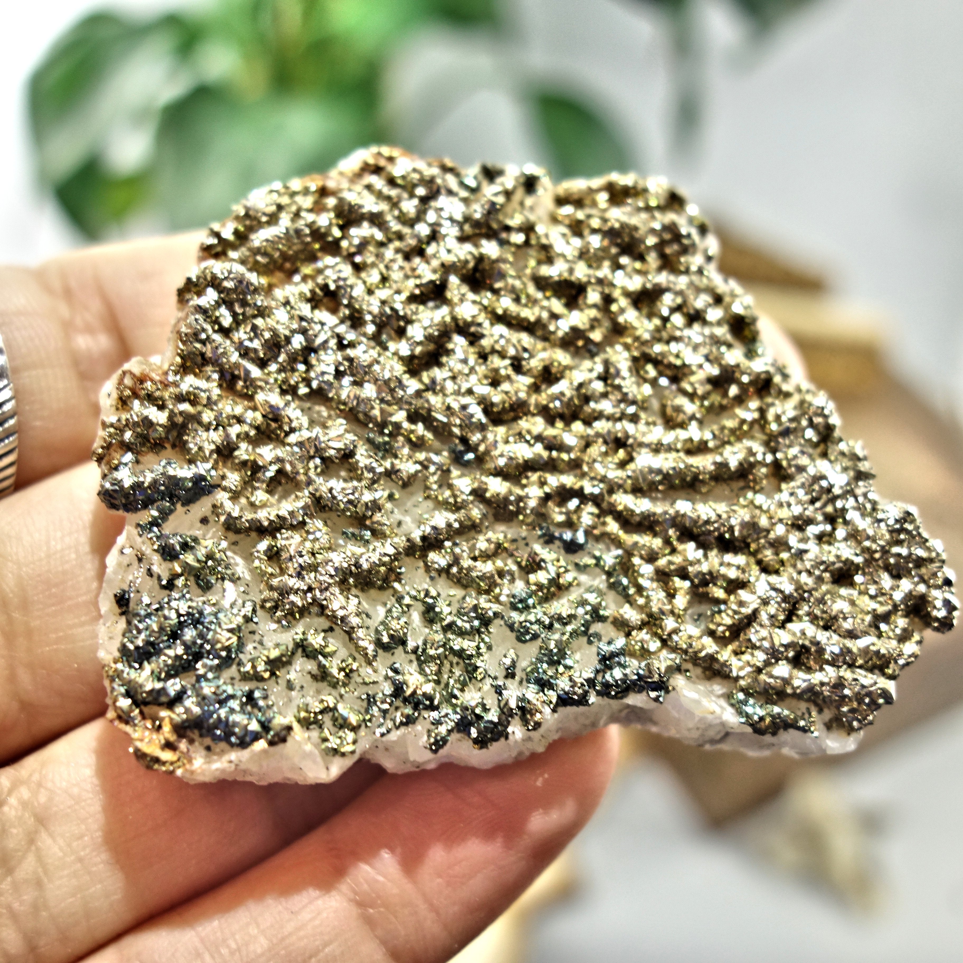 Shimmering Natural Chalcopyrite Specimen On Quartz Matrix 1