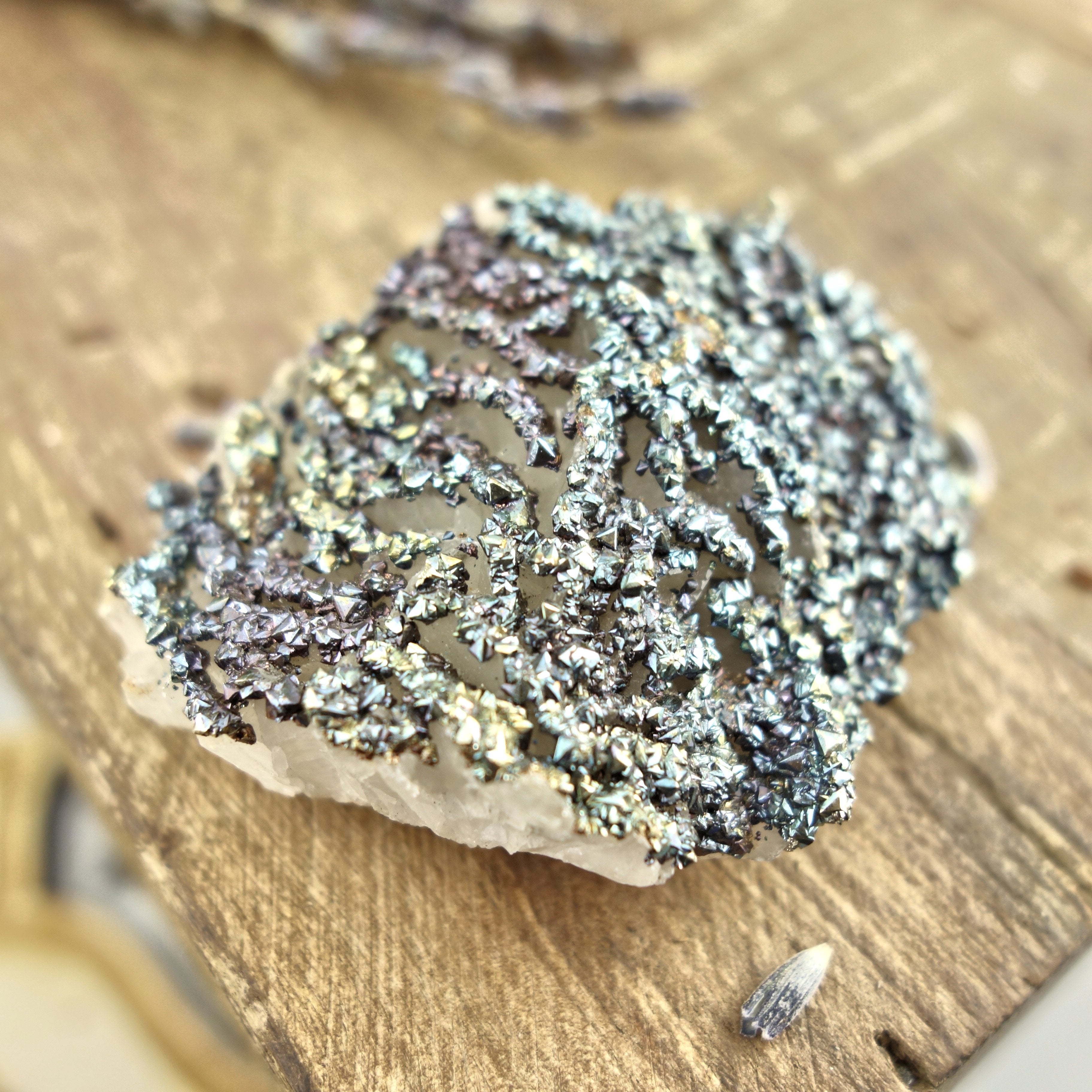 Shimmering Natural Chalcopyrite Specimen On Quartz Matrix 3