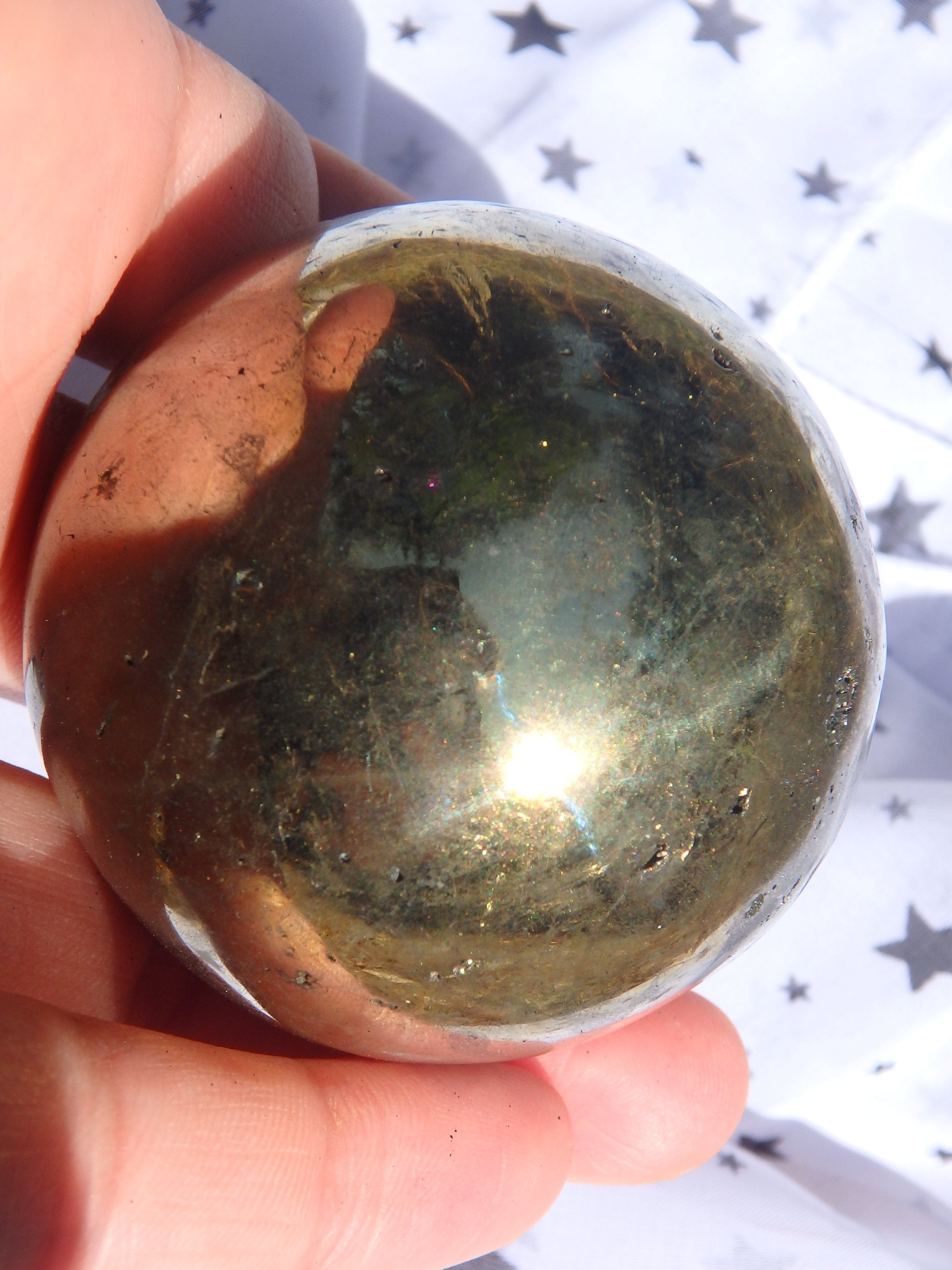 Extreme Golden Shine Chalcopyrite Sphere Carving - Earth Family Crystals