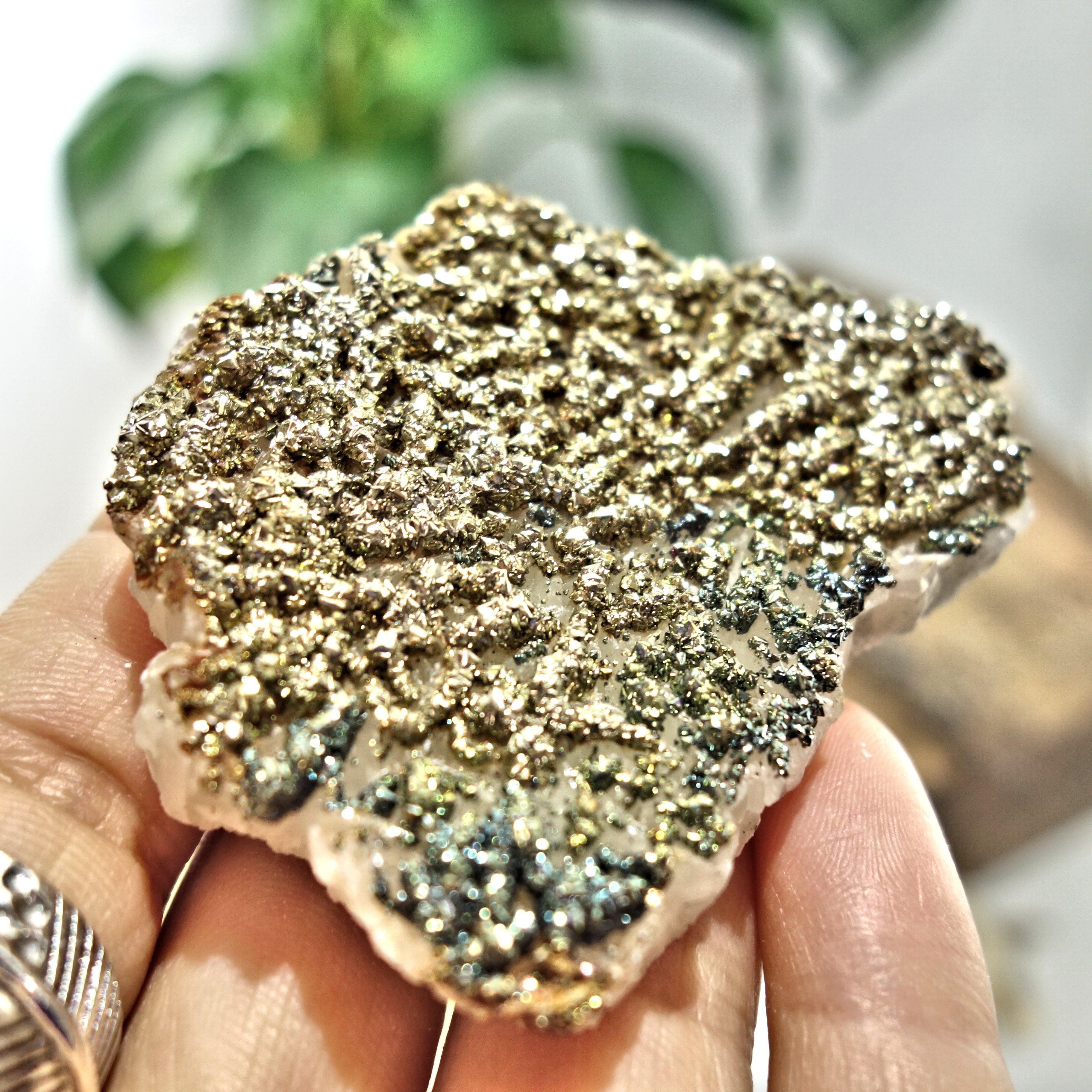 Shimmering Natural Chalcopyrite Specimen On Quartz Matrix 1