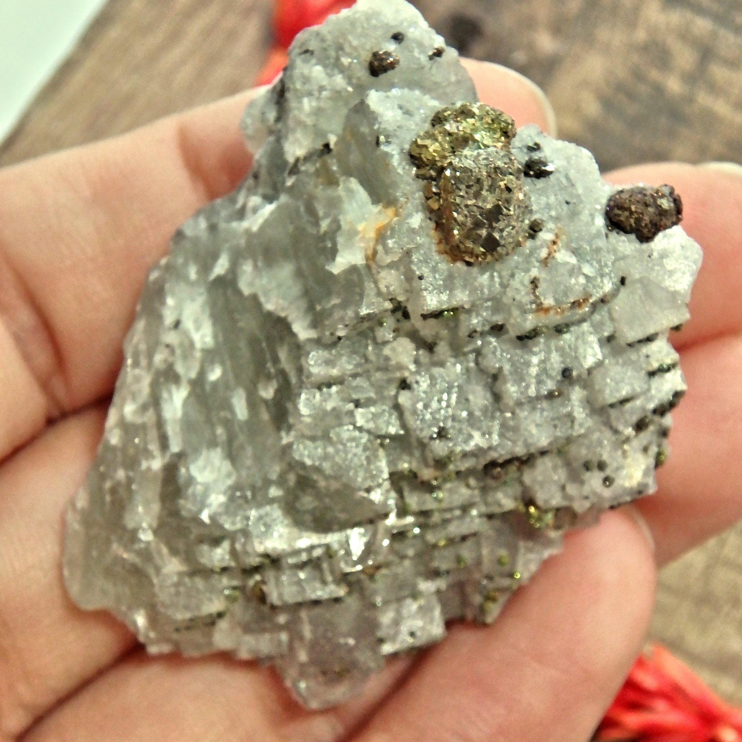 Dusting of Chalcopyrite Druzy On Green Fluorite Matrix - Earth Family Crystals