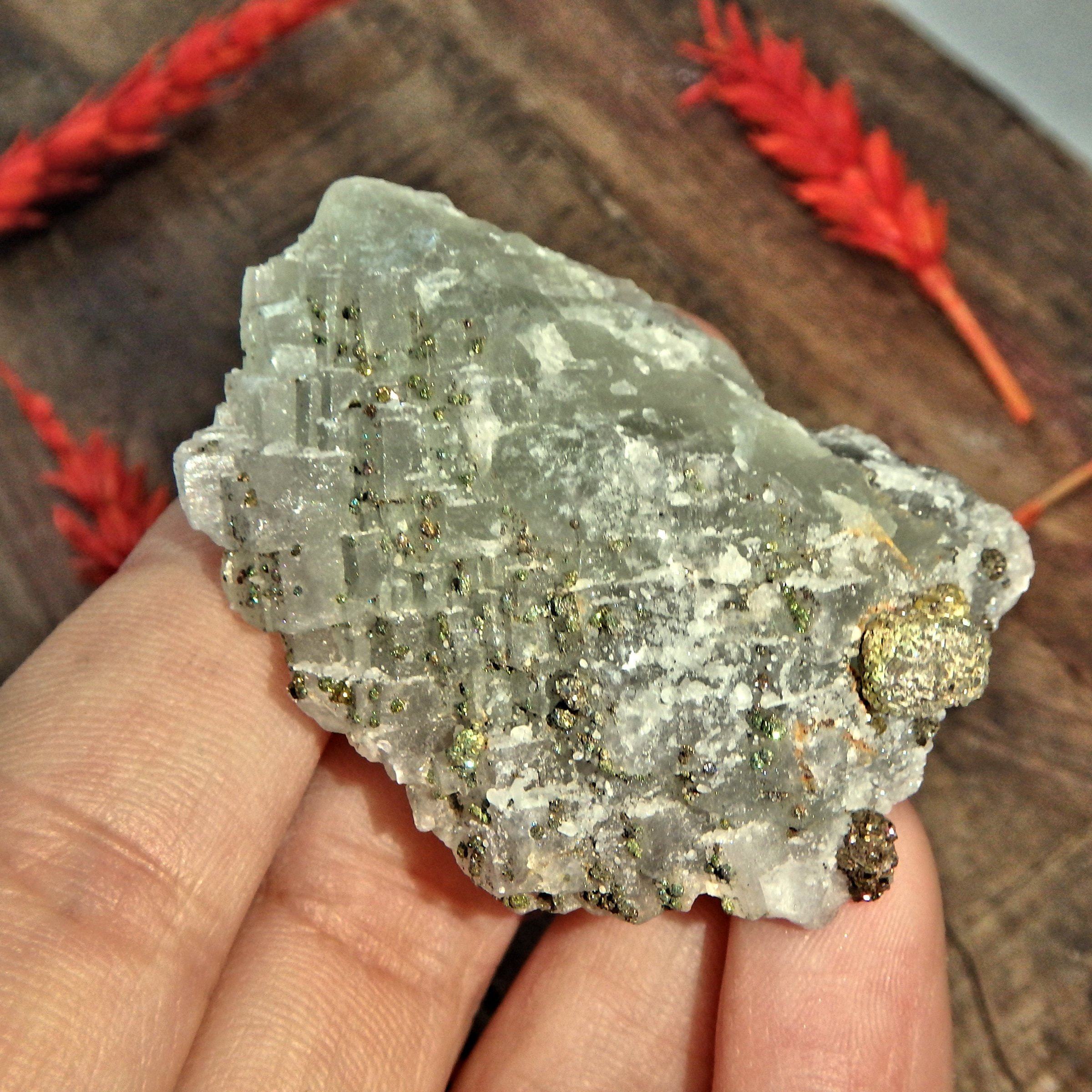Dusting of Chalcopyrite Druzy On Green Fluorite Matrix - Earth Family Crystals