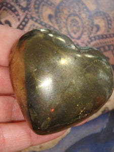 Shiny Golden Chalcopyrite Heart Carving - Earth Family Crystals