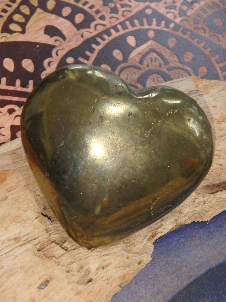 Shiny Golden Chalcopyrite Heart Carving - Earth Family Crystals