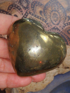 Shiny Golden Chalcopyrite Heart Carving