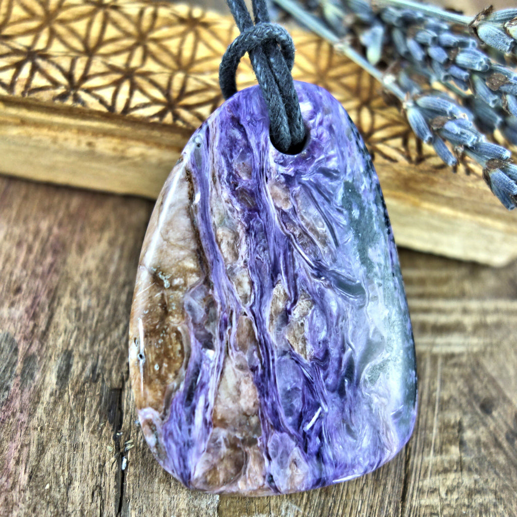 Chunky Silky Purple Charoite Pendant on Adjustable Cotton Cord 4 - Earth Family Crystals