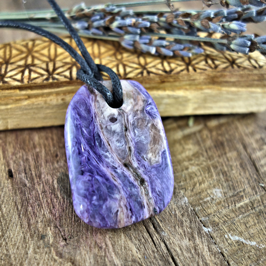 Silky Purple Charoite Pendant on Adjustable Cotton Cord 2 - Earth Family Crystals