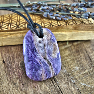 Silky Purple Charoite Pendant on Adjustable Cotton Cord 2 - Earth Family Crystals