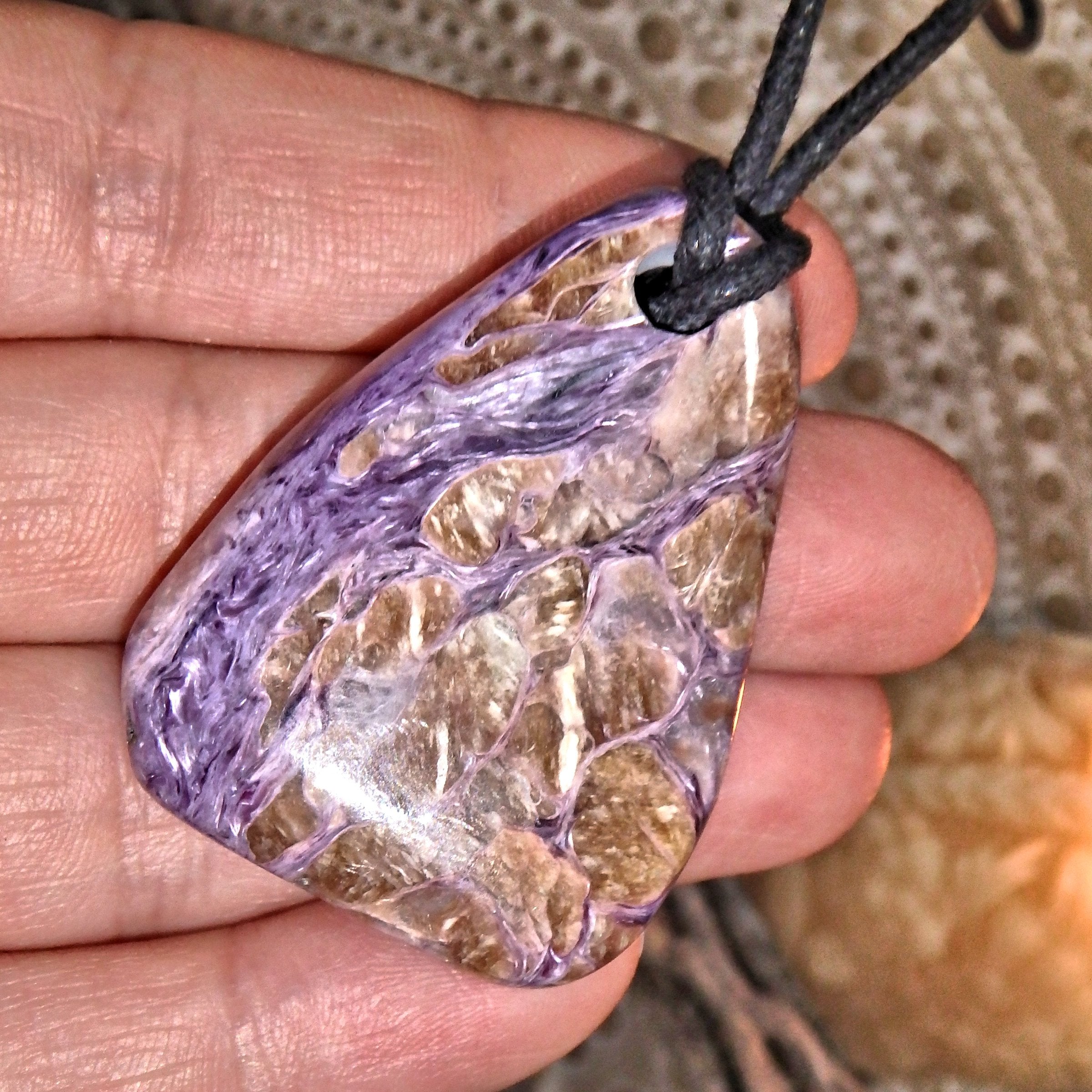 Purple Passion Charoite Pendant on Adjustable Cotton Cord