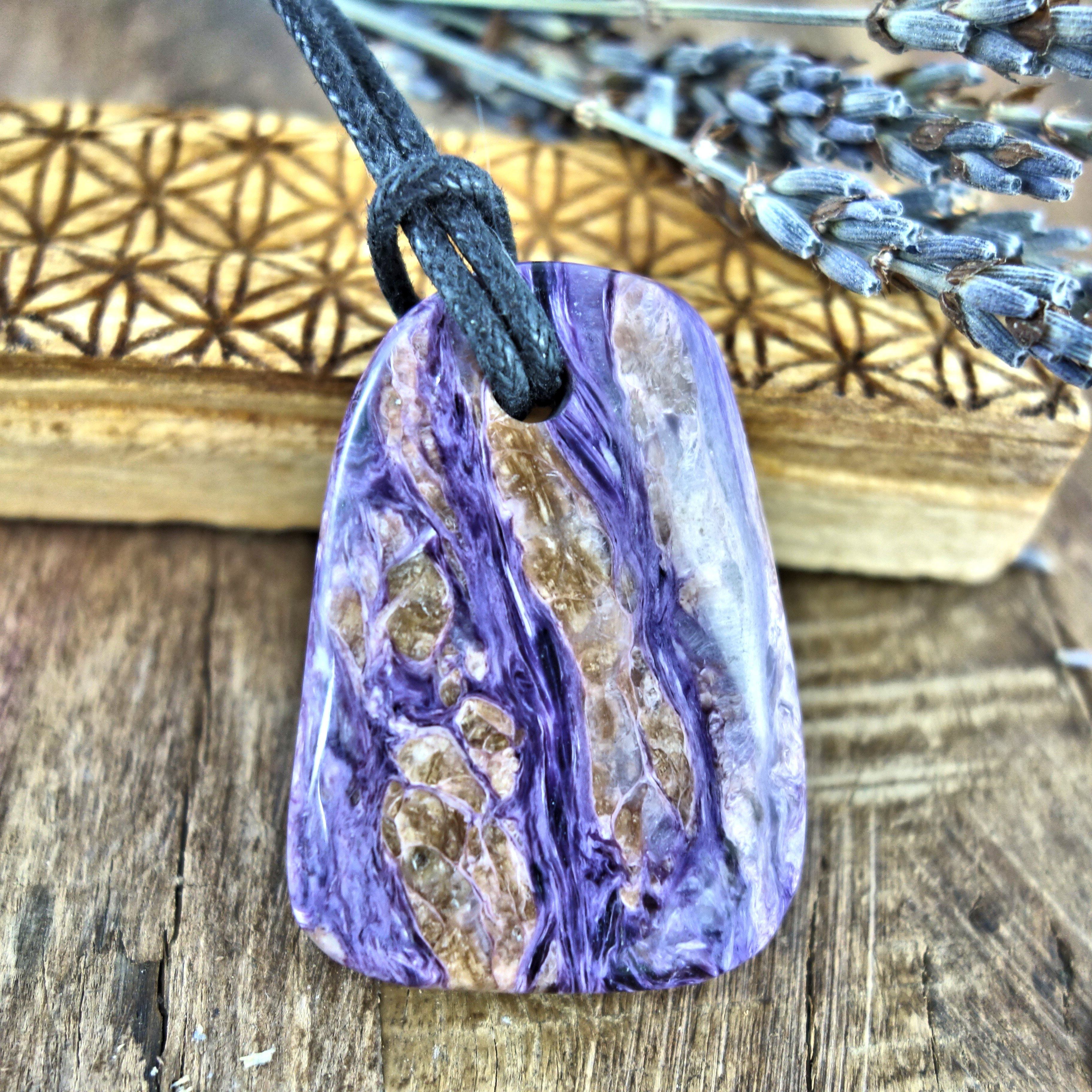 Chunky Silky Purple Charoite Pendant on Adjustable Cotton Cord 5 - Earth Family Crystals