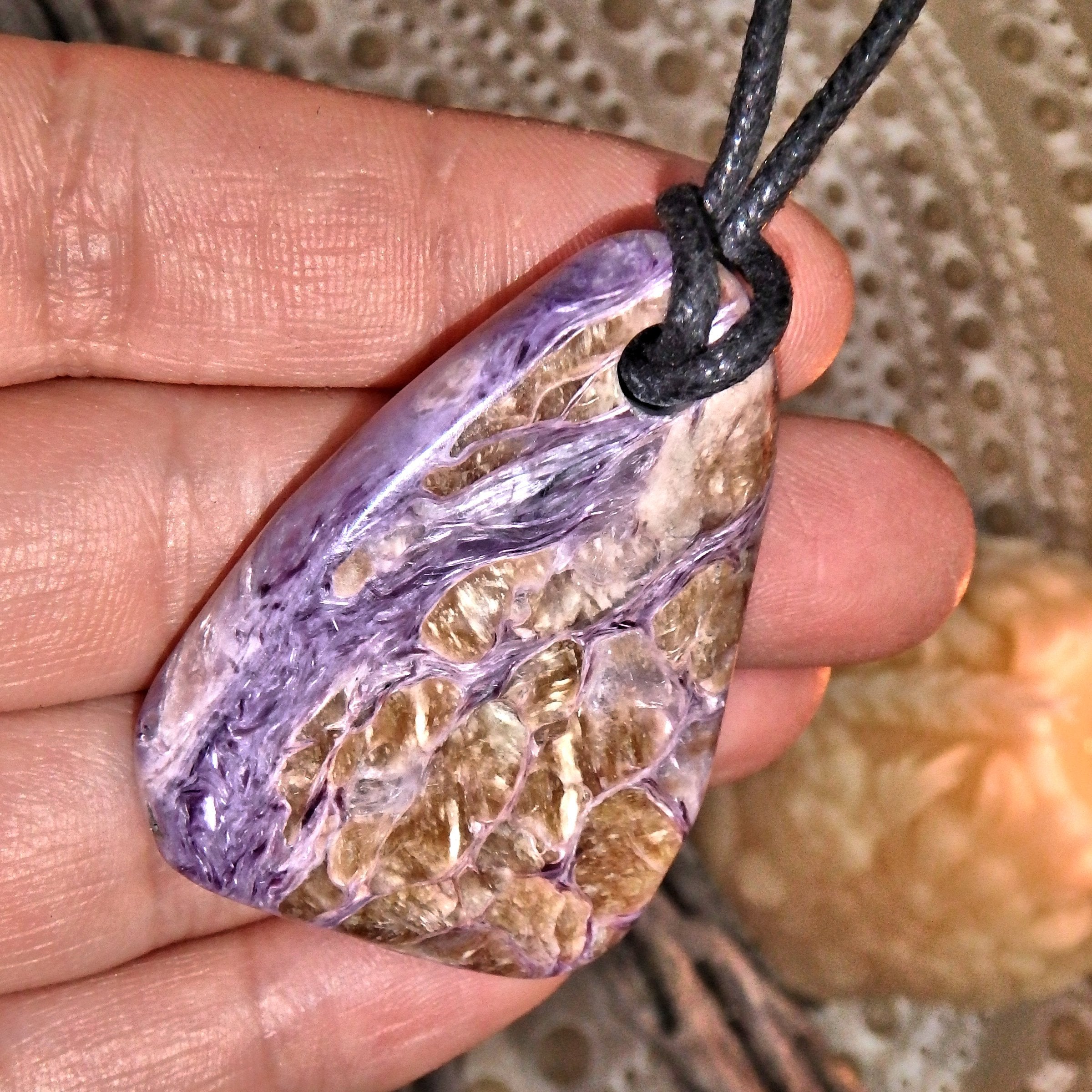 Purple Passion Charoite Pendant on Adjustable Cotton Cord