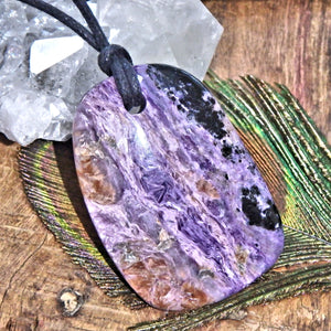 Purple Swirls Chunky Charoite Pendant on Adjustable Cotton Cord 1