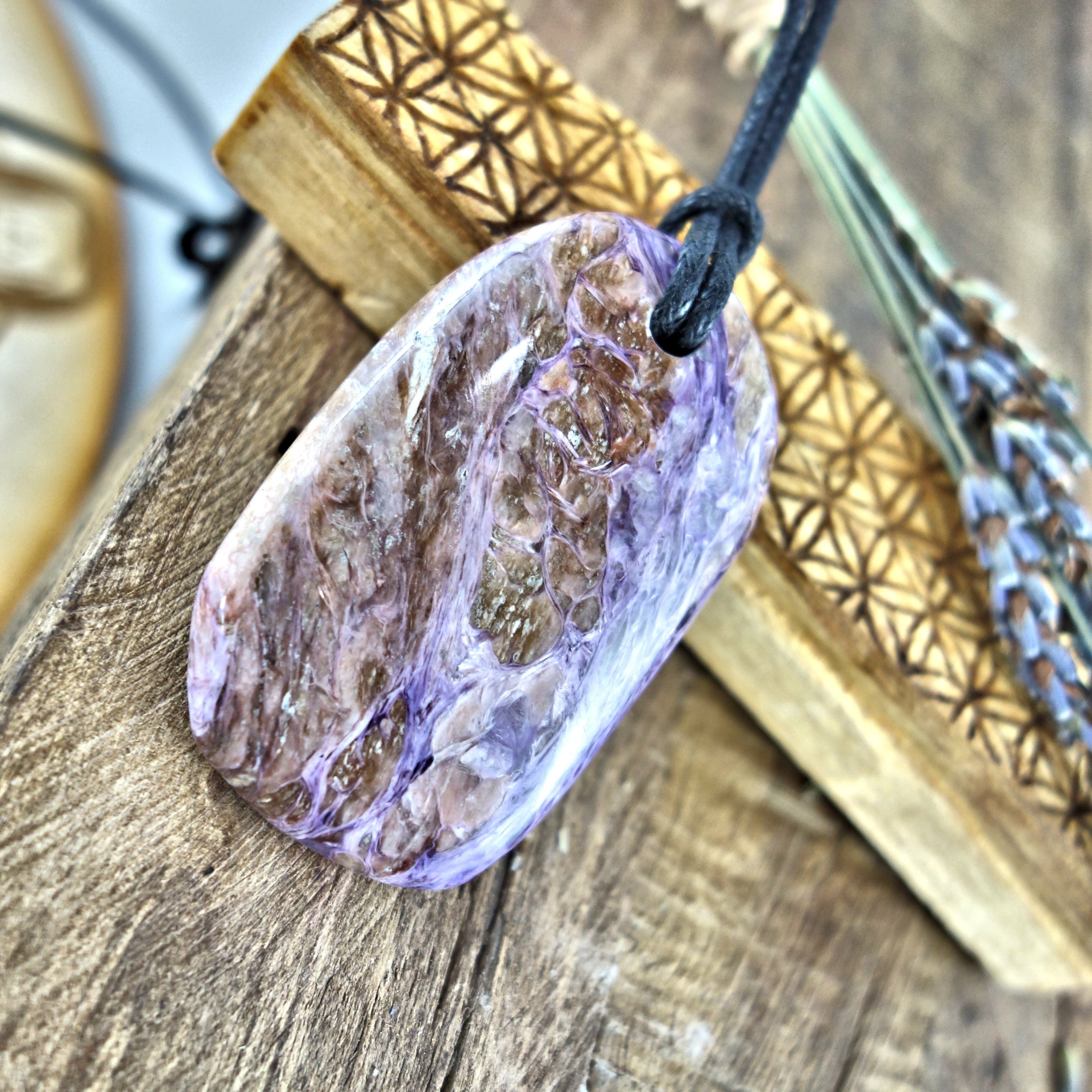 Chunky Silky Purple Charoite Pendant on Adjustable Cotton Cord 1 - Earth Family Crystals