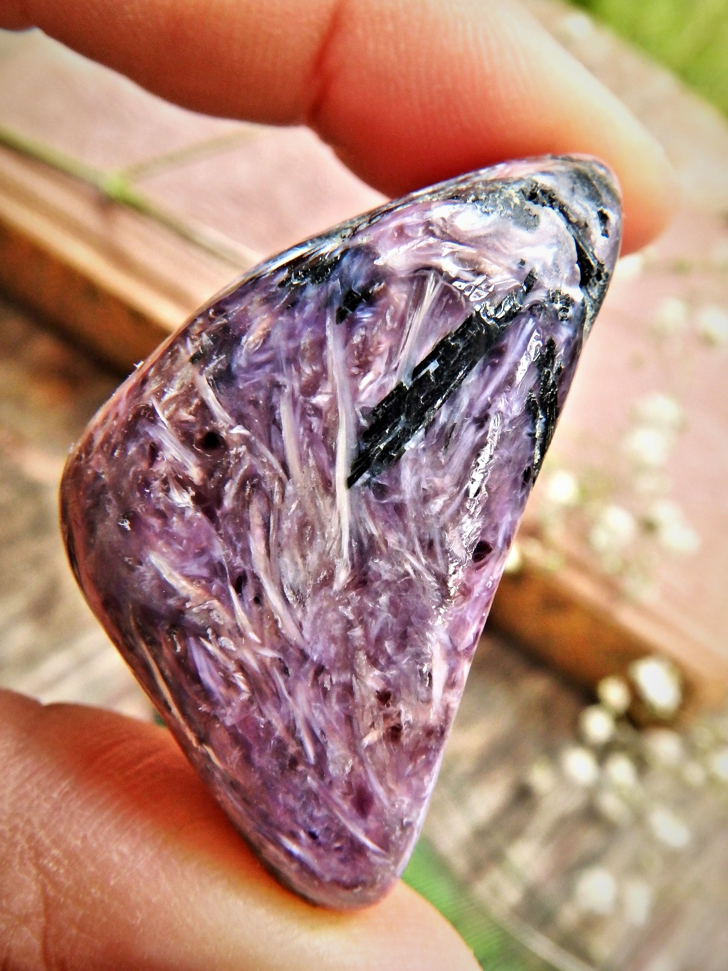 Stunning Silky Purple Charoite Pocket Stone - Earth Family Crystals