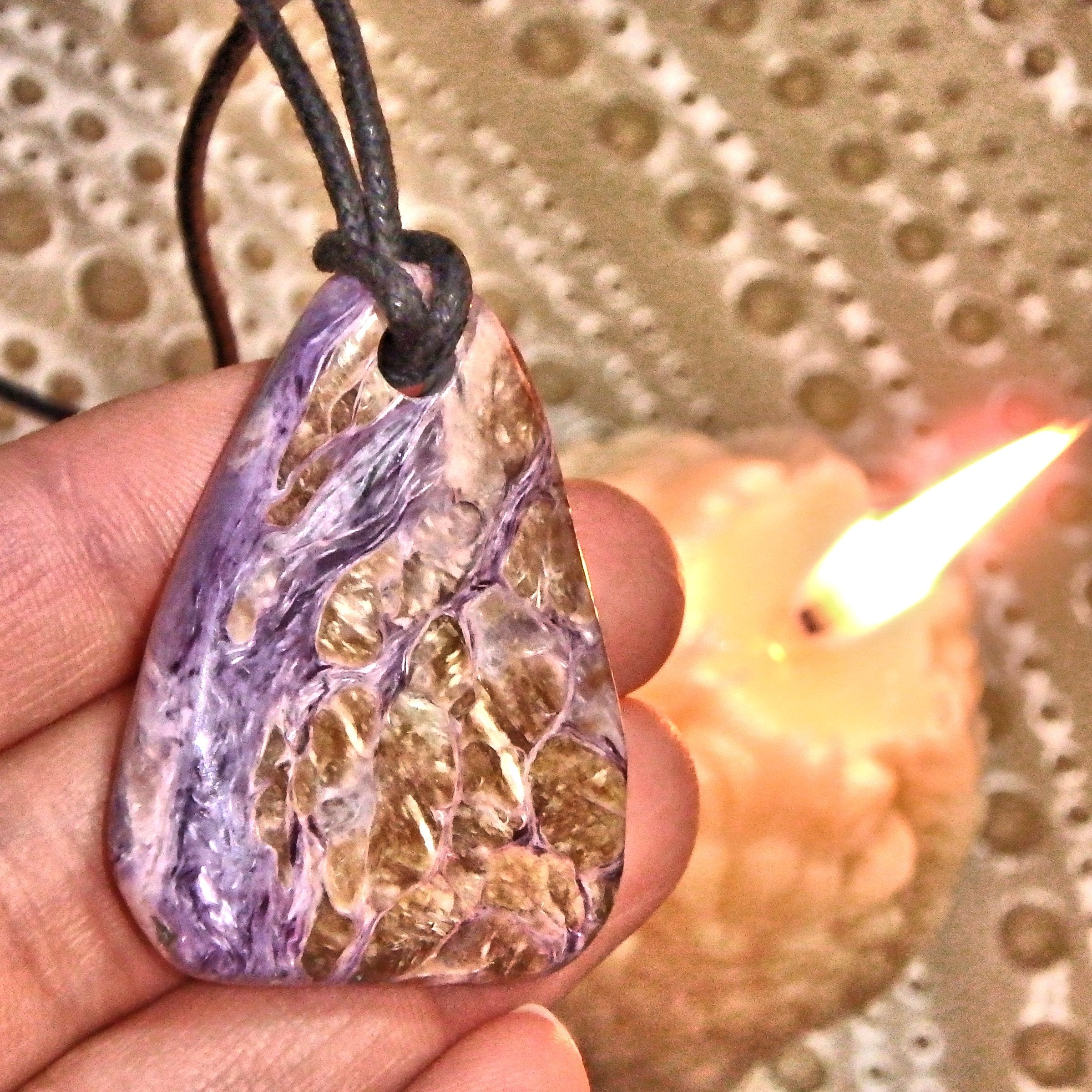 Purple Passion Charoite Pendant on Adjustable Cotton Cord