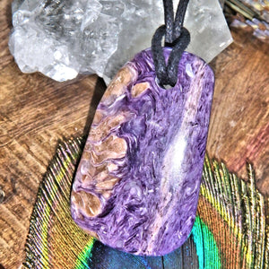 Purple Swirls Chunky Charoite Pendant on Adjustable Cotton Cord 2