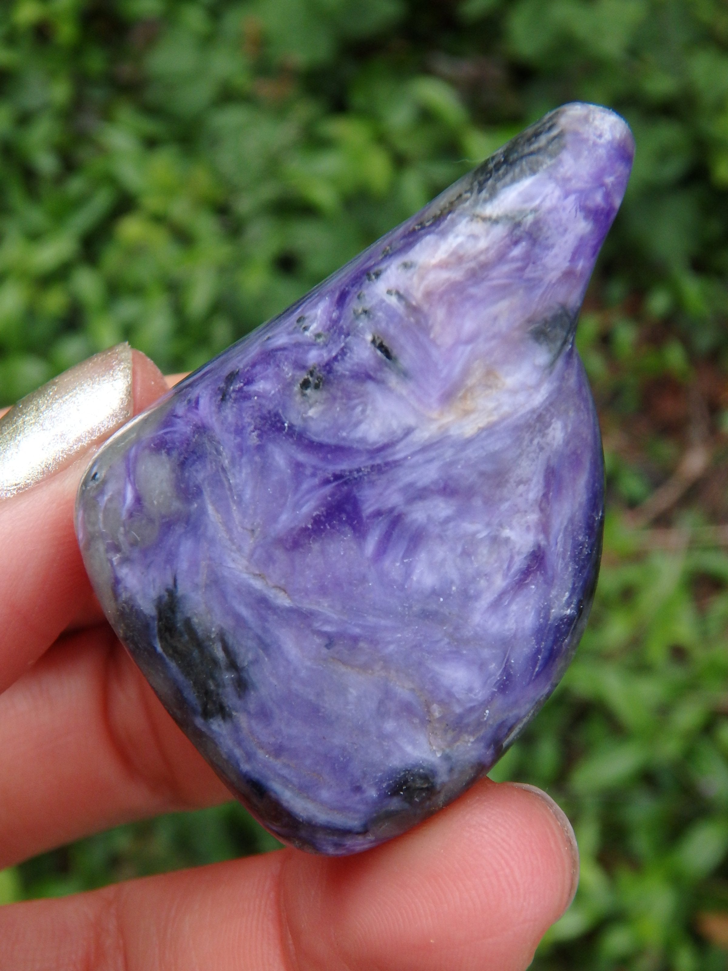 Silky Deep Grape Purple Charoite Polished Hand Held Specimen 1