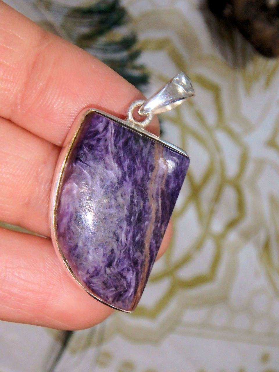 Deep Purple & Silky Inclusions Charoite Pendant in Sterling Silver (Includes Silver Chain) - Earth Family Crystals