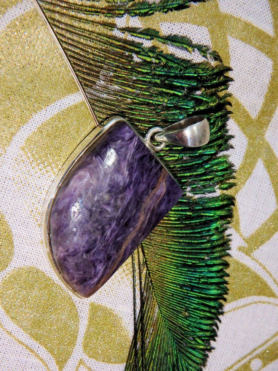Deep Purple & Silky Inclusions Charoite Pendant in Sterling Silver (Includes Silver Chain) - Earth Family Crystals