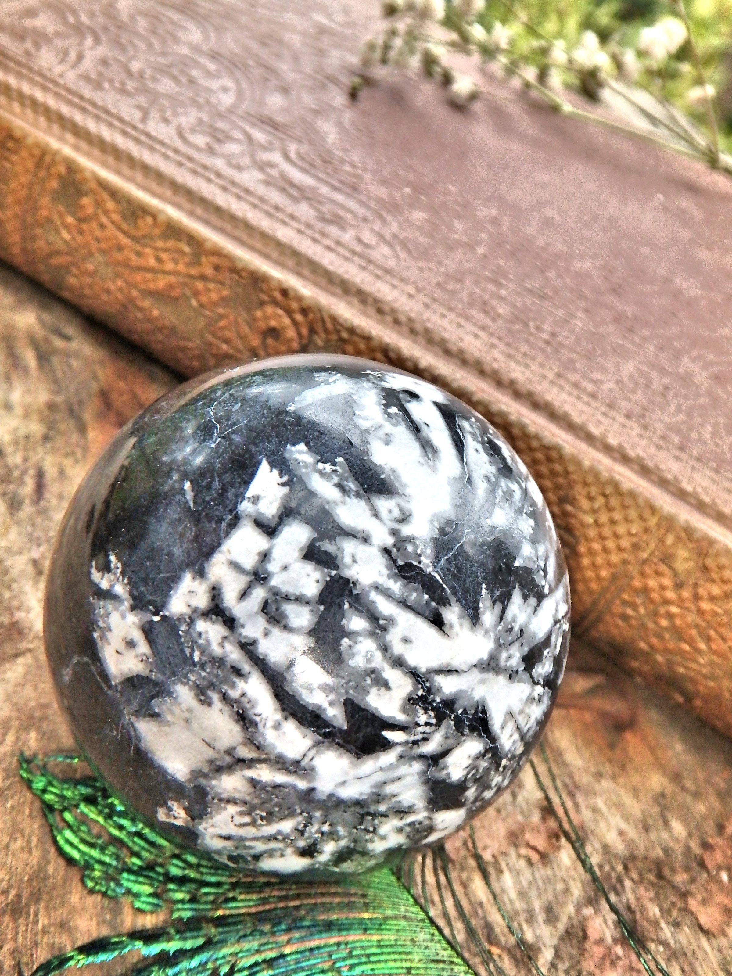 Creamy White Patterns Chrysanthemum Stone Sphere Carving1 - Earth Family Crystals