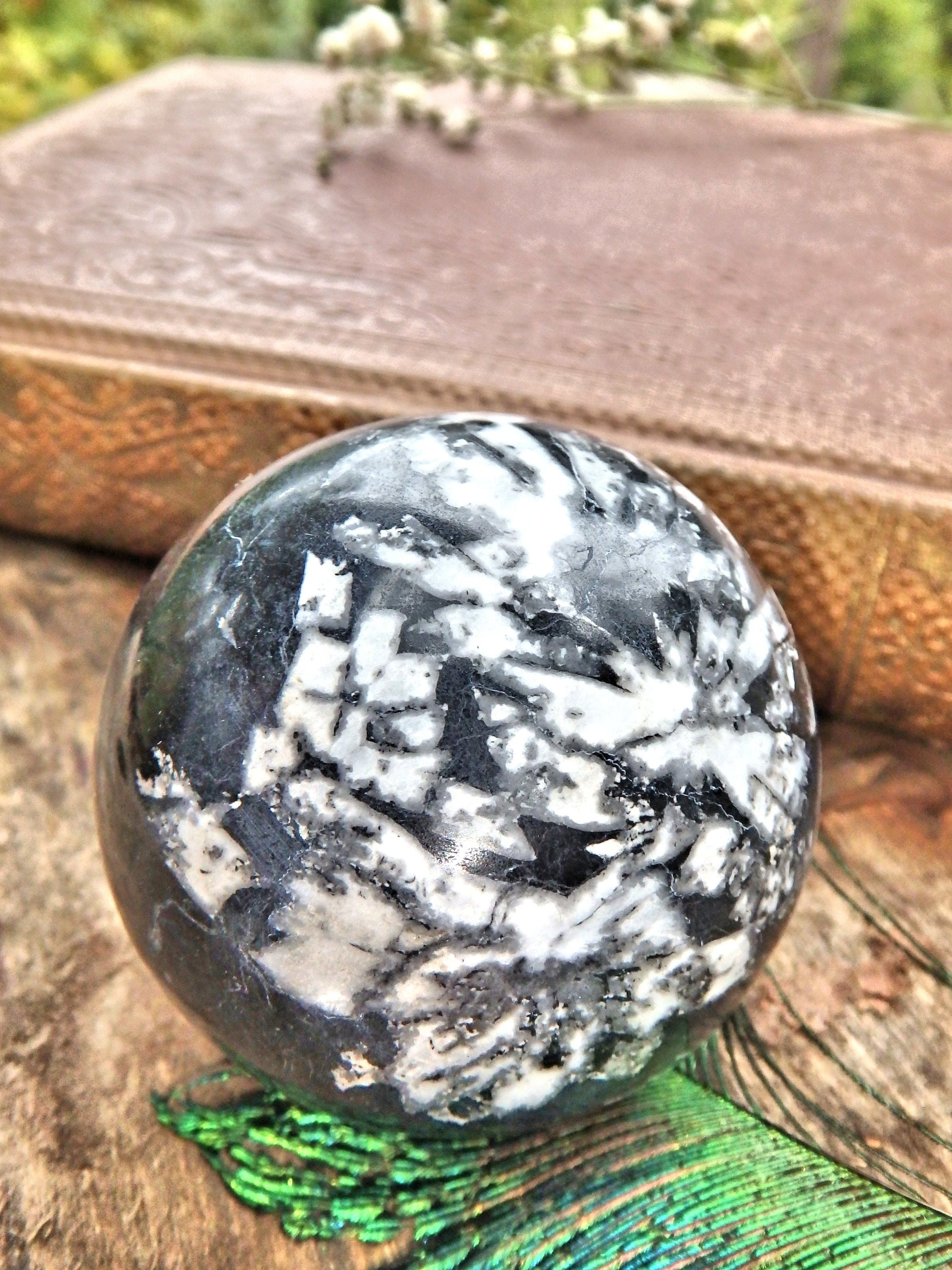 Creamy White Patterns Chrysanthemum Stone Sphere Carving1 - Earth Family Crystals
